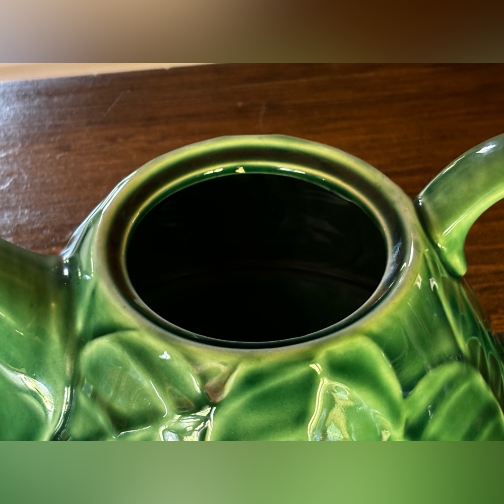 Vintage Pier-1 Imports Teapot Jade Leaves Green Stoneware Pier One Collection 7" - Picture 6 of 8